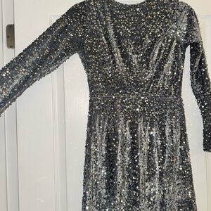 Sequin Long Sleeve Dress - Silver